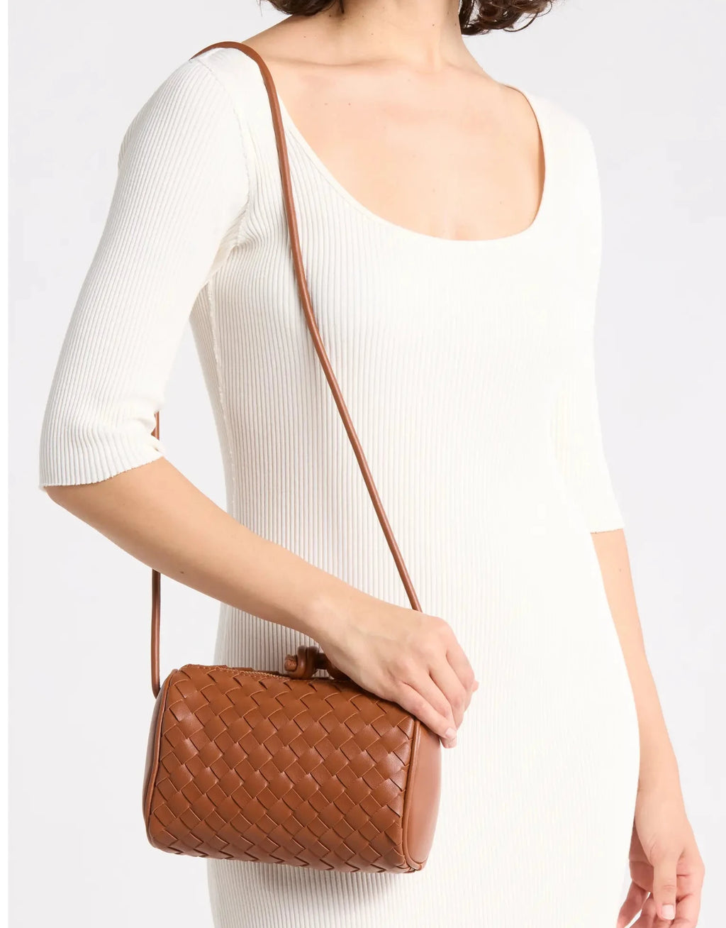 Woven Faux Leather Crossbody Bag