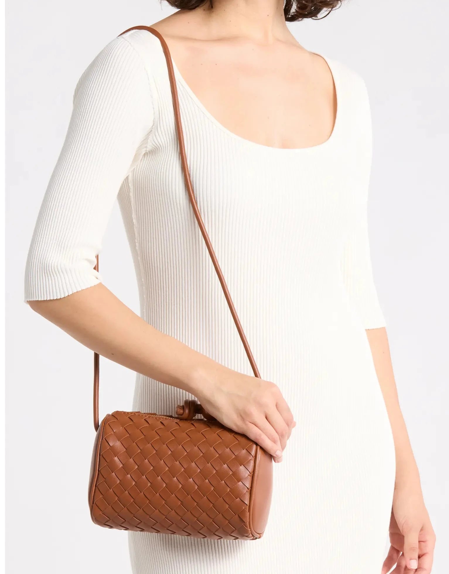Woven Faux Leather Crossbody Bag